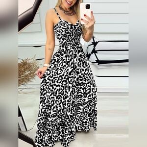 Full Size Leopard Print Spaghetti Strap Maxi Dress Plus Size